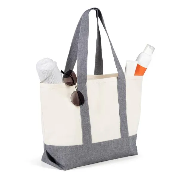 SACOLA EM ALGODÃO RECICLADO - BEGE NATURAL/MELANGE CINZA - 47,5X31CM — foto 1 de 5