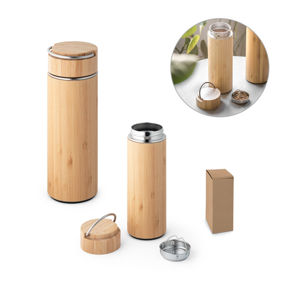 SOW. Garrafa térmica em aço inox e bambu, de parede dupla isolada a vácuo (440 mL) — foto 1 de 2