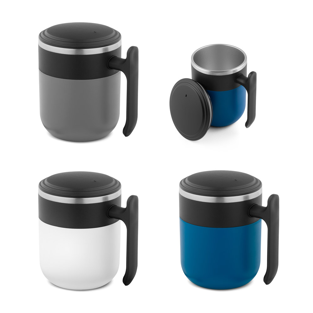 MALDINI. Caneca de viagem com parede interior em aço inox e acabamento mate 400 mL — foto 1 de 4