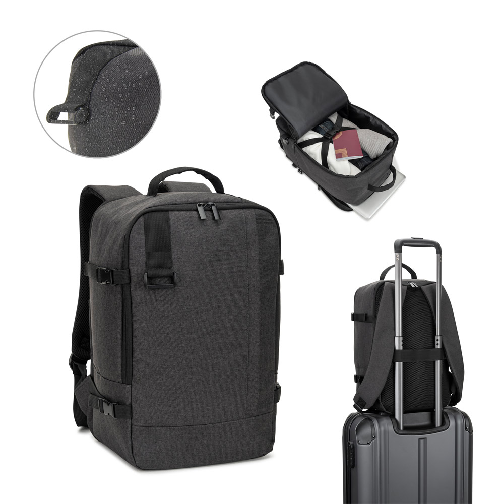 CIES. Mochila desenvolvida para cumprir as dimensões exigidas pelas companhias aéreas em poliéster reciclado 600D de alta densidade com acabamento repelente à água (20 L) — foto 1 de 2