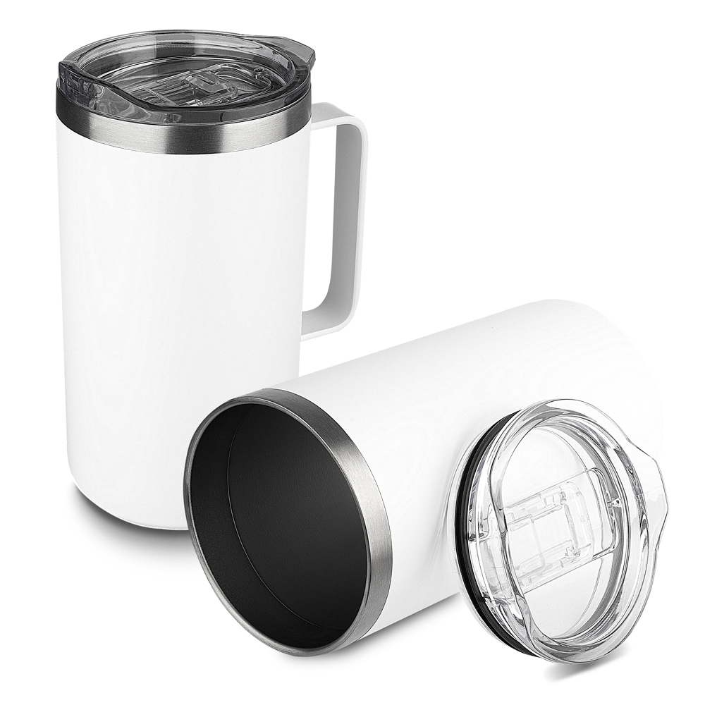 Caneca térmica em aço inox com parede dupla isolada à vácuo, tampa - modelo 2 — foto 1 de 4