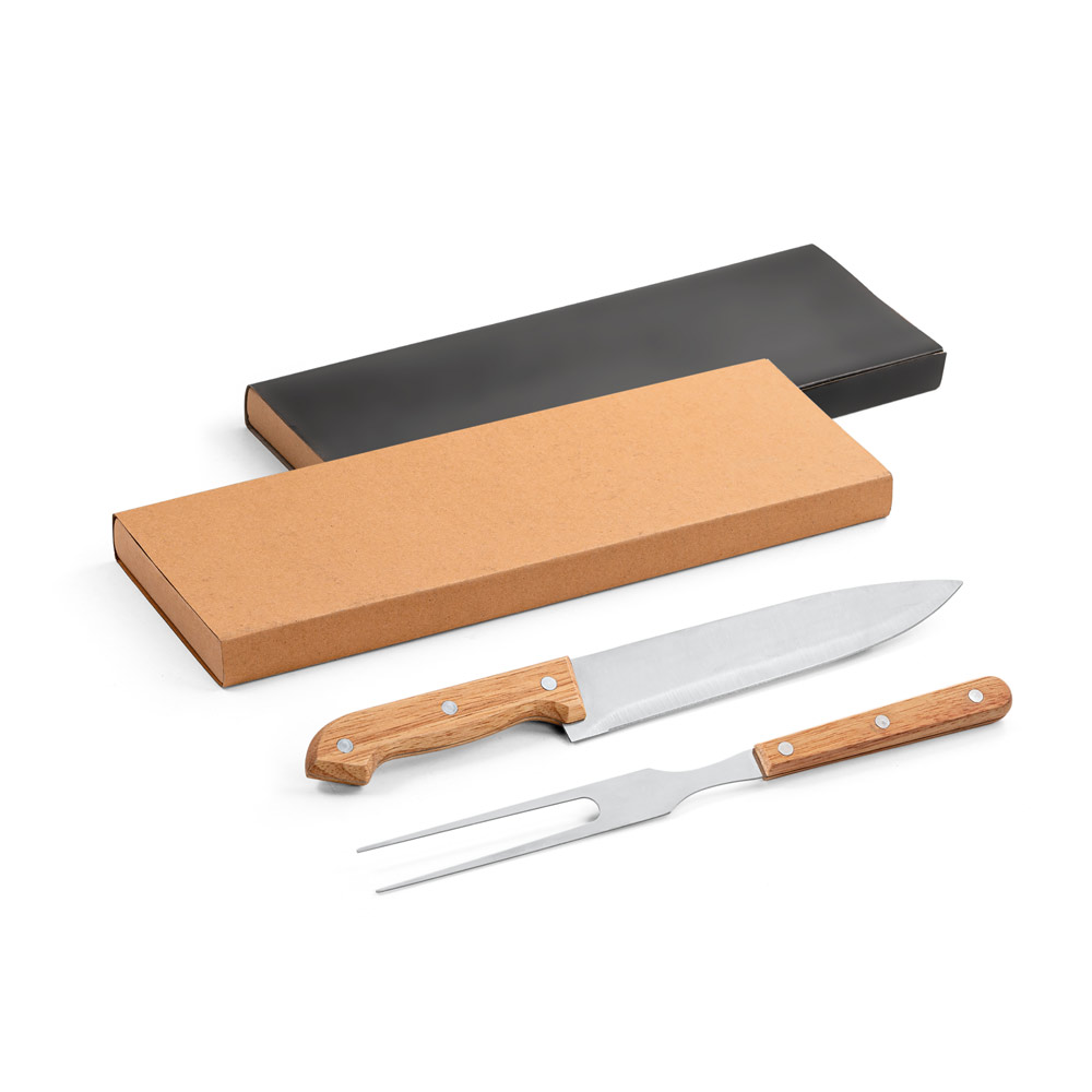 ALIOLI. Kit churrasco em caixa kraft com 2 utensílios em aço inox e bambu — foto 1 de 3