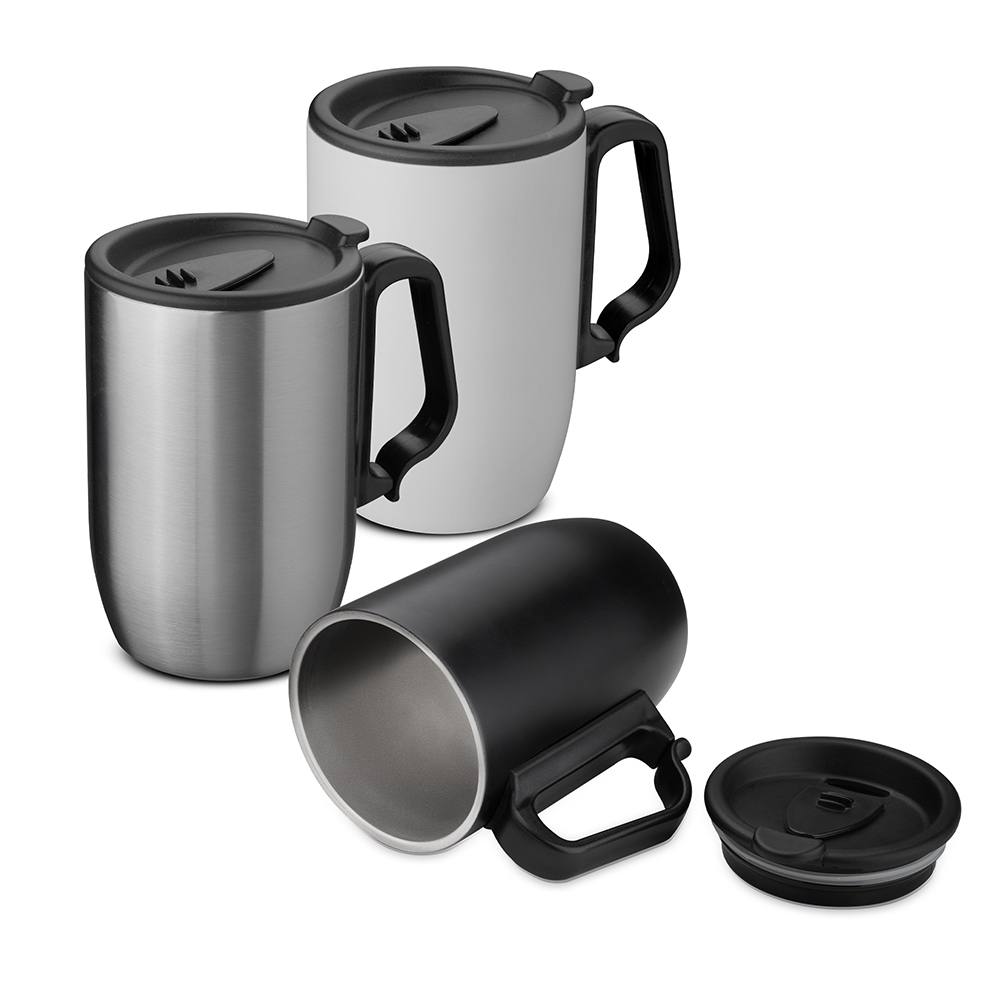 Caneca térmica em aço inox (304 interno / 201 externo) de 350ml, alça — foto 1 de 8