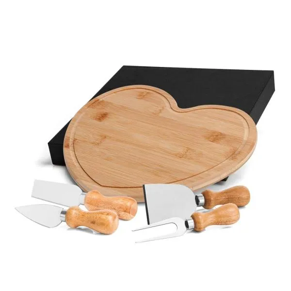KIT PARA QUEIJO COM TÁBUA FORMATO CORAÇÃO - 5 PÇS — foto 1 de 1
