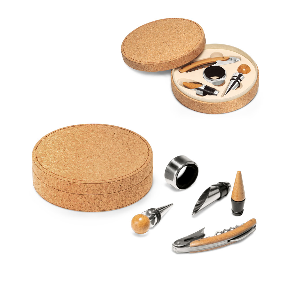 MORETO. Conjunto para vinho com 4 peças em bambu, inox e ABS — foto 1 de 2