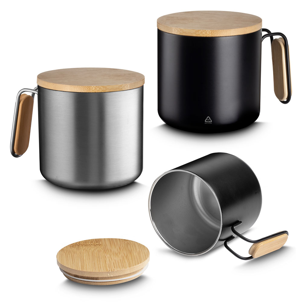 Caneca térmica em aço inox com parede dupla isolada à vácuo, tampa - modelo 3 — foto 1 de 5