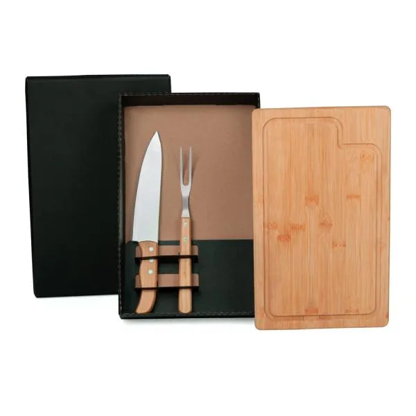 KIT PARA CHURRASCO EM BAMBU / MADEIRA / INOX - 3 PÇS — foto 1 de 2