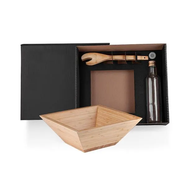 KIT PARA SALADA COM GARRAFA - BAMBU / VIDRO - 3 PÇS — foto 1 de 4
