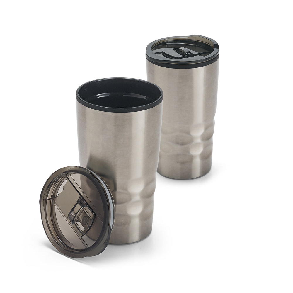HASSI. Copo de viagem em aço inox e PP, térmico com parede dupla isolada a ar (510 mL) — foto 1 de 2