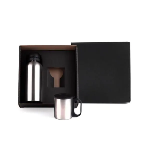 CONJ. DE GARRAFA E CANECA EM AÇO INOX 600/180 ML - 2 PÇS — foto 1 de 3