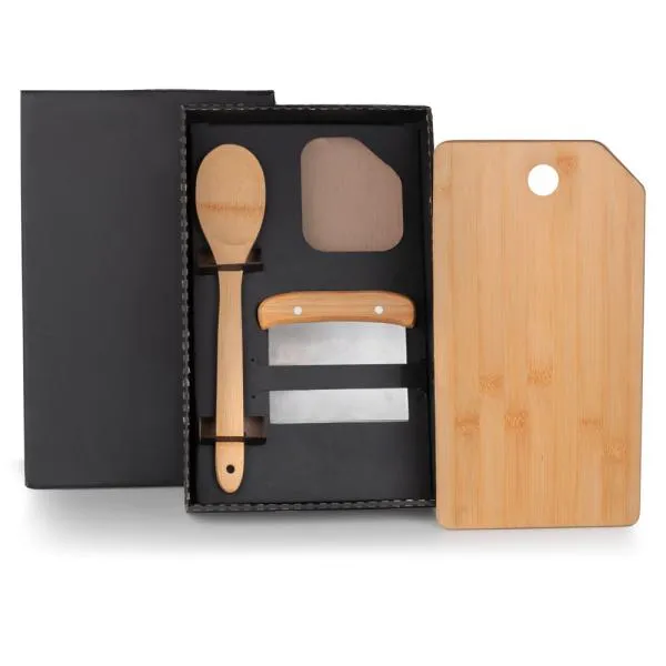 KIT PARA COZINHA EM BAMBU / INOX COM ESPÁTULA MULTIUSO - 3 PÇS — foto 1 de 6
