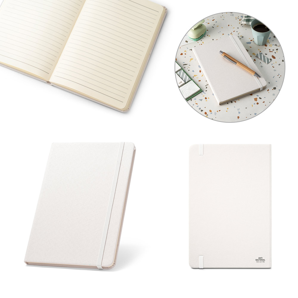 MONDRIAN. Caderno A5 de capa dura em poliéster 100% reciclado, com tratamento antibacteriano e páginas pautadas — foto 1 de 2