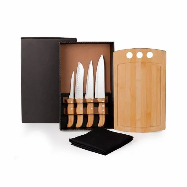 KIT PARA COZINHA EM BAMBU / MADEIRA / INOX COM AVENTAL - 6 PÇS — foto 1 de 1